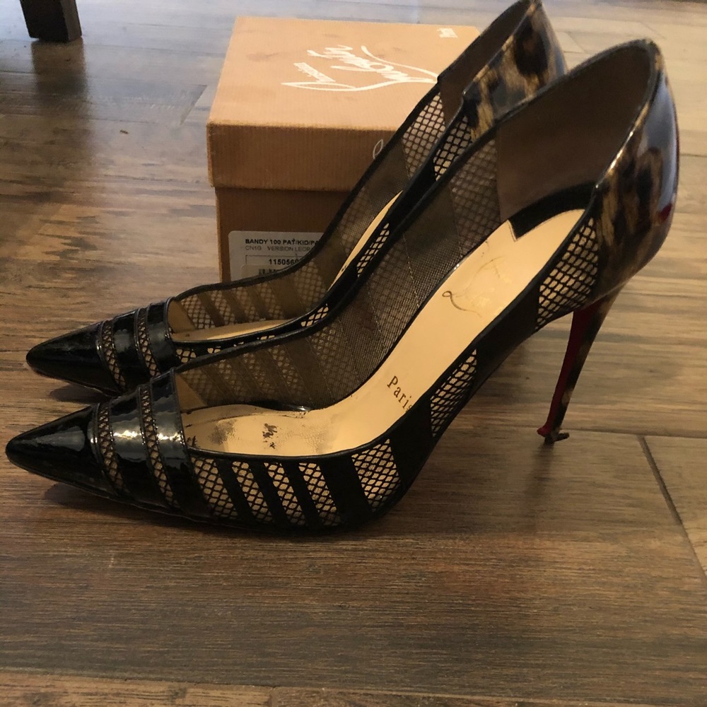 SOLD🔥Christ Lb Leop Patent Leather Mesh Pump
